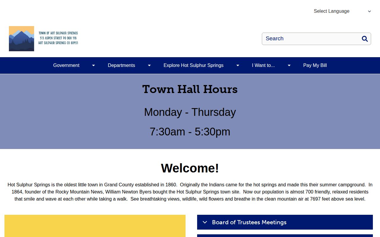 Hot Sulphur Springs town department directory and Grand County sheriff records context