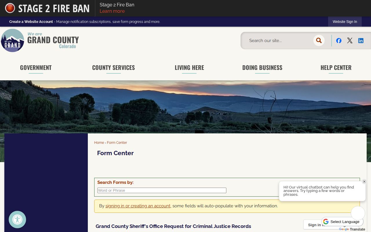 Grand County booking record and mugshot request form
