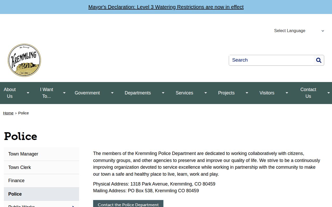 Kremmling Police Department arrest records interface in Grand County